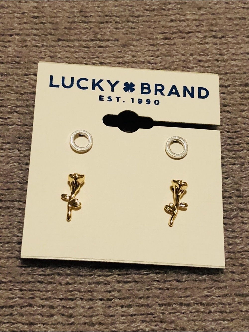 Lucky Brand Gold and Silver Floral Branch Stud Earrings Set